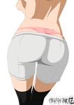  1girl ass black_legwear from_behind naruto panties pink_panties shorts simple_background solo stiky_finkaz thighhighs topless uchiha_sarada underwear whale_tail 
