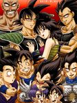  2015 6+boys anger_vein armband armor bad_id bad_pixiv_id bald bardock black_hair brothers closed_eyes dated dougi dragon_ball dragon_ball_z facial_hair family father_and_son fingers_together gine gloves grandfather_and_grandson grandmother_and_grandson grin husband_and_wife karasuma_raul lavender_hair multiple_boys mustache nappa nervous open_mouth raditz siblings signature smile son_gohan son_gokuu son_goten sweat tarble trunks_(dragon_ball) vegeta w white_gloves wristband 