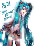  absurdres aqua_eyes aqua_hair character_name dated happy_birthday hatsune_miku headset highres long_hair looking_at_viewer necktie open_mouth skirt solo tears_namida thighhighs twintails very_long_hair vocaloid white_background 