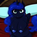  2015 anthro anthrofied areola big_breasts blue_hair blue_skin breasts colored equine female friendship_is_magic glo-in-the-dark hair horn inside long_hair looking_at_viewer mammal my_little_pony nipples nude princess_luna_(mlp) solo winged_unicorn wings 