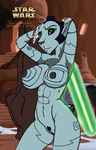  alien black_hair black_sclera blue_body breasts butt cheesecaked clone_wars fan_character hair lightsaber mature_female nelvaanian nipples nude pussy solo star_wars 