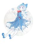  :d adapted_costume blue_eyes blue_hair cirno dress full_body hair_ribbon layered_dress long_sleeves looking_at_viewer mary_janes open_mouth pantyhose ribbon shoes short_hair simple_background skirt smile snowflakes solo striped striped_skirt touhou tsukimiya_kamiko white_legwear wings 