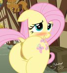  2015 an-tonio anus blush butt cute cutie_mark dock equine female feral fluttershy_(mlp) friendship_is_magic hair horse looking_back mammal my_little_pony pink_hair pony pussy pussy_juice shutterflyeqd smile solo 