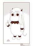  commentary food highres horns ice_cream ice_cream_cone ice_cream_cone_spill kantai_collection mittens monochrome moomin muppo no_humans northern_ocean_hime o_o sazanami_konami tail 
