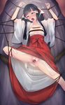  arms_up bangs bdsm black_eyes black_hair blunt_bangs blush bondage bound bound_wrists breasts censored dilation_tape dildo f-ism female_ejaculation hair_ornament hakama highres hip_vent japanese_clothes kimono leg_lift long_hair miko mosaic_censoring murakami_suigun nipples no_bra no_panties open_clothes open_kimono open_mouth original pussy pussy_juice red_hakama rolling_eyes rope see-through shibari small_breasts solo spread_legs spread_pussy sweat tabi tears twintails wet wet_clothes wide_sleeves 