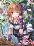  alice_in_wonderland all_fours amayofuu angel_beats! animal_ears blonde_hair brown_eyes card cat_ears cheshire_cat cheshire_cat_(cosplay) cosplay fingerless_gloves gloves headphones headset long_hair playing_card solo thighhighs twintails yusa_(angel_beats!) 