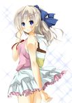  bag blue_eyes casual charlotte_(anime) frilled_skirt frills highres long_hair momijiko ponytail silver_hair skirt tomori_nao 