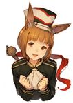  :d animal_ears brown_eyes brown_hair character_request copyright_request hat junwool open_mouth short_hair smile solo 