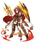  armor gwayo long_hair polearm red_hair shield solo sword thighhighs very_long_hair weapon 