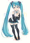  aqua_eyes aqua_hair bad_id bad_pixiv_id character_name detached_sleeves hands_on_own_chest hatsune_miku long_hair megumoke necktie open_mouth pigeon-toed skirt solo thighhighs twintails very_long_hair vocaloid white_background 