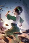  avatar:_the_last_airbender black_hair blind fighting_stance gradient gradient_background grey_eyes hair_up hairband realistic rock solo toph_bei_fong zolaida 