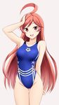  ahoge arena_(company) competition_swimsuit fuuma_nagi highleg highleg_swimsuit long_hair one-piece_swimsuit red_eyes red_hair sf-a2_miki solo standing swimsuit vocaloid 