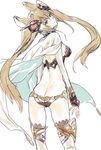  animal_ears ass breasts butt_crack cape covered_nipples cowboy_shot erune from_behind granblue_fantasy hair_ornament light_brown_eyes light_brown_hair long_hair looking_back medium_breasts metera_(granblue_fantasy) natsuhiko over-kneehighs shaft_look simple_background solo thighhighs twintails white_background white_legwear 