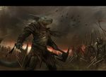  2015 anthro armor army avian axe battlefield bird dragon kuno male melee_weapon reptile scalie tacklebox war weapon 