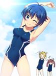  bad_id bad_pixiv_id blue_eyes blue_hair competition_swimsuit harumi_shinju kamishiro_sui multiple_girls nonohara_hime one-piece_swimsuit short_hair stretch swimsuit tokyo_7th_sisters totokichi 