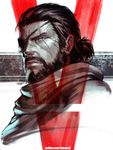  5 close-up closed_mouth eyepatch face facial_hair facial_scar male_focus metal_gear_(series) metal_gear_solid metal_gear_solid_v number rejean_dubois roman_numerals scar scarf signature solo twitter_username upper_body venom_snake 