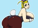  1girl ass blonde_hair blue_eyes blush breasts huge_ass huge_breasts kingdom_hearts larxene live_for_the_funk looking_at_viewer looking_back pantyhose simple_background solo 