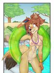  2015 ailuranthropy anthro breasts canine coyote female fur hair mammal necklace nude poolside pussy smile solo 