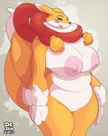  2015 areola big_areola big_breasts black_sclera breasts canine chubby digimon facial_markings fox kyubimon lionalliance mammal markings nipples open_mouth solo thick_thighs wide_hips 