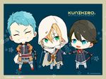  ^_^ black_hair blonde_hair blue_eyes blue_hair chibi closed_eyes double-breasted green_eyes grin hood horikawa_kunihiro japanese_clothes katana male_focus mou_(mooooow) multiple_boys necktie open_mouth scar smile sword touken_ranbu wakizashi weapon yamabushi_kunihiro yamanbagiri_kunihiro 