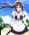  apron brown_eyes brown_hair kujou_rin long_hair maid maid_apron maid_headdress ponytail screencap sky solo sword tied_hair to_love-ru to_love-ru_darkness to_love-ru_darkness_2nd 