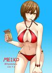  bikini box brown_eyes brown_hair food hamura_mayu meiko mouth_hold pocky short_hair solo swimsuit vocaloid 