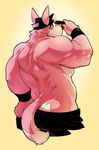  baker_(kokuhane) blush butt canine clothed clothing dog flexing fur half-dressed hat invalid_tag kokuhane male mammal manly pink_fur shy solo strong toned topless undressing wristband 