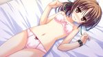  1girl artist_request bed blush bra brown_hair character_request game_cg lying panties pink_panties solo source_request underwear 