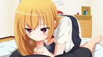  1boy 1girl artist_request blonde_hair blush breasts censored character_request fellatio female game_cg hetero long_hair mosaic_censoring nipples oral penis red_eyes school_uniform skirt source_request 