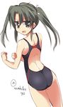  ass brown_eyes competition_swimsuit from_behind grey_hair kantai_collection long_hair one-piece_swimsuit solo swimsuit twintails wahiko_(black_bastard) zuikaku_(kantai_collection) 
