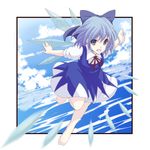  bad_id bad_pixiv_id barefoot cirno cloud face flying highres sky solo touhou tsuttsu wings 
