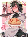  2girls apron black_dress black_hair blush border chromatic_aberration dress embarrassed excited food hamadain_000 heart kijin_seija looking_at_viewer maid maid_apron maid_cafe multicolored_hair multiple_girls omelet omurice red_eyes shirt streaked_hair sukuna_shinmyoumaru touhou waitress white_apron white_border white_shirt 