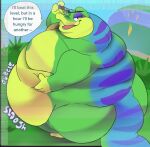 2023 anthro chunkyfunkys dialogue english_text eyewear gecko gex_(series) gex_the_gecko hand_on_belly hi_res lizard looking_at_viewer looking_back looking_back_at_viewer male moobs nude obese obese_anthro obese_male onomatopoeia open_mouth open_smile overweight overweight_anthro overweight_male reptile rumbling_stomach scalie smile solo sound_effects speech_bubble sunglasses talking_to_viewer text
