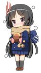  akiyama_mio bag black_eyes black_hair blush bread chibi coat enpera food frown full_body gloves k-on! kanda_(squall-rinoa) long_hair long_sleeves lowres mittens scarf school_uniform skirt solo tears transparent_background very_long_hair 