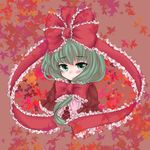  bad_id bad_pixiv_id blush bow front_ponytail green_eyes green_hair hair_bow hair_ribbon kagiyama_hina long_hair maipou_(maihana) ribbon solo touhou 