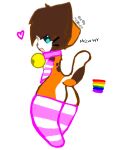 anthro brown_body brown_fur calico_cat domestic_cat felid feline felis fur girly lgbt_pride male male/male mammal meowri neck_bell orange_body orange_fur pride_colors solo white_body white_fur