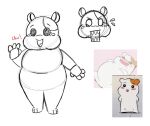 anthro belly blush clownish-intent cricetid digital_media_(artwork) ebichu female hamster mammal multiple_images open_mouth oruchuban_ebichu rodent simple_background sketch slightly_chubby smile solo tail text thick_thighs