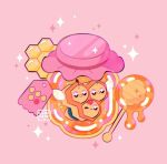  +_+ :d :o ;) artist_name blush combee commentary honey honey_dipper leaphere no_humans one_eye_closed open_mouth pink_background pokemon pokemon_(creature) smile solo sparkle star_(symbol) 