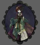  brown_hair corset dress flower frame gothic_lolita hairband hat lily_(flower) lolita_fashion mini_hat mini_top_hat r_dorothy_wayneright shirakawa_(whitemist) short_hair solo the_big_o top_hat 