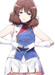  1girl band_uniform brown_hair commentary_request gloves hands_on_own_stomach hibike!_euphonium highres medium_hair nyoijizai open_mouth oumae_kumiko pleated_skirt skirt solo triangle_mouth white_gloves white_skirt 