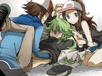  2boys aqua_eyes bisexual_(male) blush brown_eyes brown_hair green_hair hat imminent_rape inukai_(g_a) long_hair multiple_boys n_(pokemon) pokemon pokemon_(game) pokemon_bw tears touko_(pokemon) touya_(pokemon) 