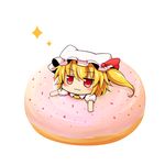  :3 animal_ears ascot blush chibi doughnut flandre_scarlet food hat in_food kemonomimi_mode minigirl mokana_natsumi red_eyes solo touhou twintails v-shaped_eyebrows 