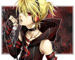  bad_id bad_pixiv_id belt blonde_hair buckle casual headphones kagamine_len male_focus microphone red_eyes solo ueno_tsuki vocaloid 