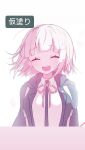  1girl :d breasts collared_shirt danganronpa_(series) danganronpa_2:_goodbye_despair facing_viewer happy jacket large_breasts nanami_chiaki neck_ribbon open_clothes open_jacket open_mouth ribbon ringo_ame_no_ria shirt smile solo teeth translation_request two-tone_shirt upper_body upper_teeth_only white_shirt 