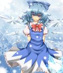  archienemy blue_eyes blue_hair bow cirno dress short_hair solo touhou wings 