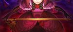  bad_id bad_pixiv_id bow brown_hair dress elbow_gloves eva_beatrice flower gloves head_out_of_frame ikeda_(cpt) red_flower red_rose rose short_hair solo staff umineko_no_naku_koro_ni 