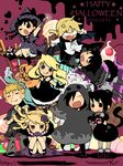 4girls :3 alphonse_elric angry bad_id bad_pixiv_id bandages black_hair blonde_hair blue_eyes chibi dress edward_elric food fullmetal_alchemist halloween hat highres jean_havoc lan_fan ling_yao maes_hughes may_chang multiple_boys multiple_girls open_mouth panda paws ponytail riza_hawkeye roy_mustang ru_(xremotex) stitches tail winry_rockbell witch_hat wolf_tail xiao-mei 