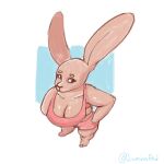anthro big_breasts bird&#039;s-eye_view bottomwear breasts cleavage clothed clothing digital_media_(artwork) female fully_clothed hi_res high-angle_view lagomorph leporid luminared mammal rabbit shirt shorts sketch solo tank_top topwear