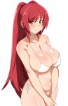 1girl bare_shoulders bikini breasts brown_eyes choker cleavage closed_mouth commentary_request highres kousaka_tamaki large_breasts long_hair looking_at_viewer navel red_hair seihekiog side-tie_bikini_bottom smile solo standing swimsuit thighs to_heart_(series) to_heart_2 very_long_hair white_bikini 