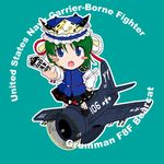  aircraft airplane blue_eyes blush commentary f8f_bearcat green_hair hair_bobbles hair_ornament hat lowres rod_of_remorse sakurato_tsuguhi shiki_eiki short_hair solo touhou 